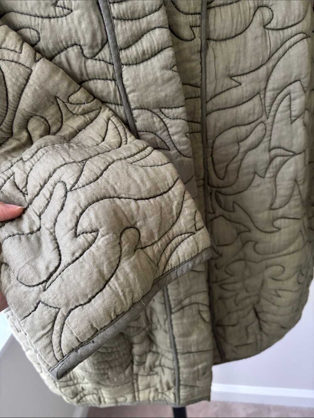 Anthropologie Quilted Kimono Jacket Womens XL House Coat Green Moss Cottagecore - Picture 4 of 6